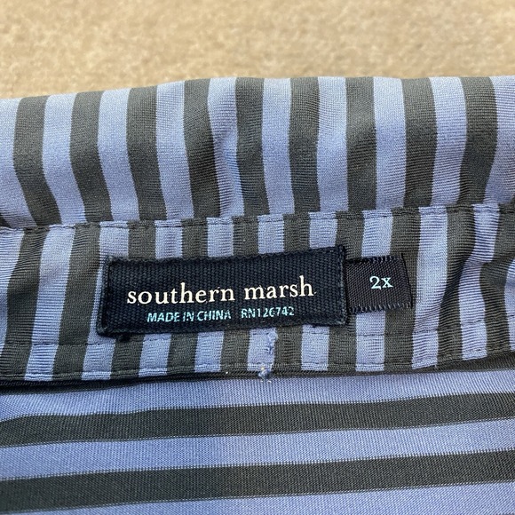 Southern Marsh Polo Shirt Mens Size XXL Blue Striped Emerald Bay Golf Club Logo - Picture 5 of 10